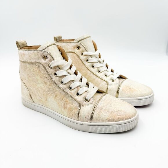 Christian Louboutin Bip Bip Orlato High Top White Floral Sneakers EU 37 US 7 - Picture 2 of 11